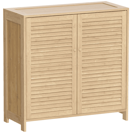 HOMCOM Móvel Sapateira de Bambu Armário para Sapatos com Portas de Ripas Prateleiras Ajustáveis para 14 Pares de Sapatos Sapateira para Entrada 80x35x80 cm Madeira