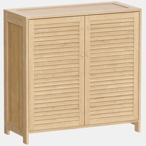 HOMCOM Móvel Sapateira de Bambu Armário para Sapatos com Portas de Ripas Prateleiras Ajustáveis para 14 Pares de Sapatos Sapateira para Entrada 80x35x80 cm Madeira