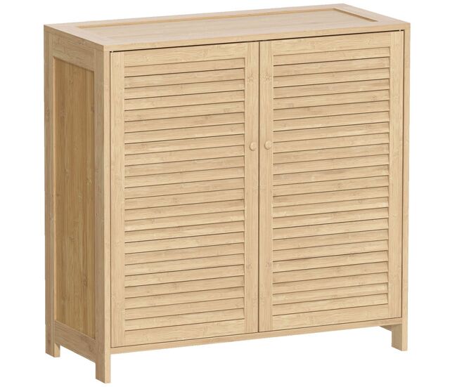 Homcom mueble zapatero de bambú, armario para zapatos con puertas de persiana, estantes ajustables, para 14 pares de zapatos, zapatero para pasillo recibidor, 80x35x80 cm, natural