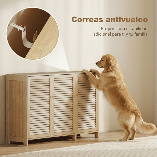 HOMCOM Móvel Sapateira de Bambu Armário para Sapatos com Portas de Ripas Prateleiras Ajustáveis para 14 Pares de Sapatos Sapateira para Entrada 80x35x80 cm Madeira