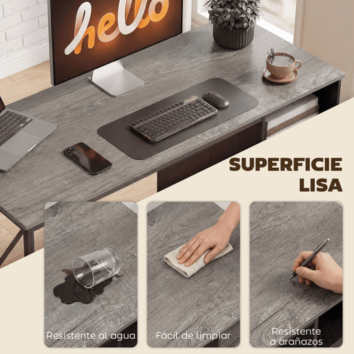 HOMCOM Mesa Gaming 120x50 cm Secretária Gaming Industrial Mesa Gamer com Compartimento e 2 Gavetas para A4 Cartas para Escritório Estúdio Cinzento Claro