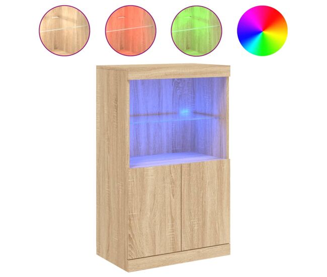 Aparador - mueble de almacenamiento con luces led roble sonoma 60,5x37x100 cm es2081