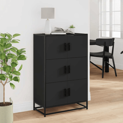 Armário alto - Bufete - Móvel de apoio 68x35x106,5 cm derivados madeira e metal preto pt1427