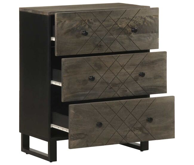 Aparador - mueble de almacenamiento negro 60x33x75 cm madera maciza mango es4801