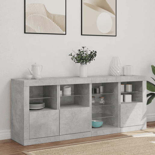 Aparador - Bufete - Móvei de apoio com luzes LED 164x37x67 cm cinzento cimento pt1949