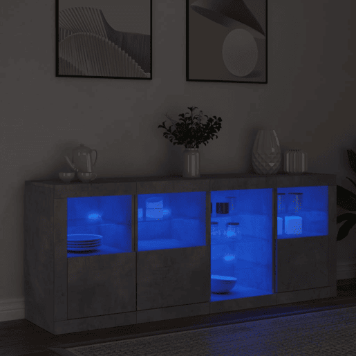 Aparador - Bufete - Móvei de apoio com luzes LED 164x37x67 cm cinzento cimento pt1949