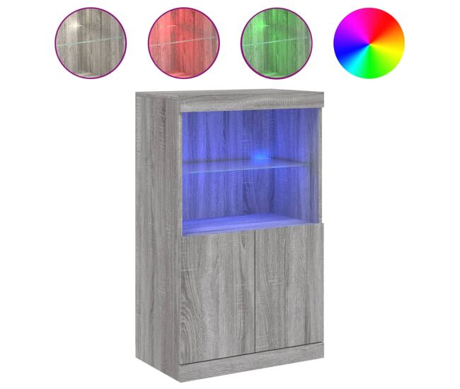 Aparador - mueble de almacenamiento con luces led gris sonoma 60,5x37x100 cm es1986