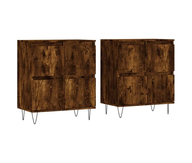 Aparador - muebles de almacenamiento 2 uds madera contrachapada roble ahumado es5146
