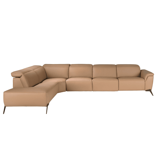 Sofá chaise longue relax modular esquerdo em pele castanha Angel Cerdá