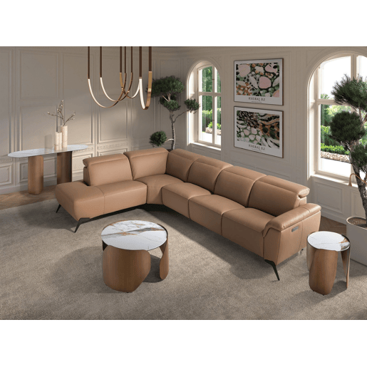 Sofá chaise longue relax modular esquerdo em pele castanha Angel Cerdá