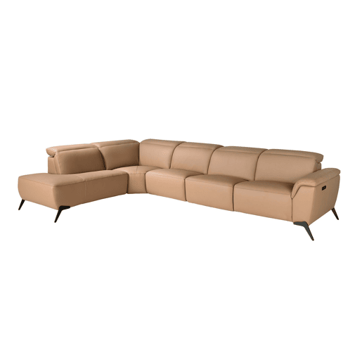 Sofá chaise longue relax modular esquerdo em pele castanha Angel Cerdá