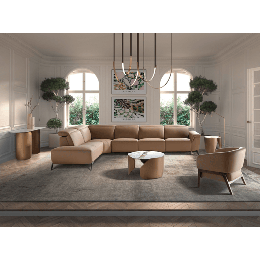 Sofá chaise longue relax modular esquerdo em pele castanha Angel Cerdá