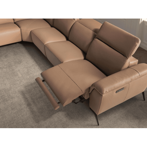 Sofá chaise longue relax modular esquerdo em pele castanha Angel Cerdá
