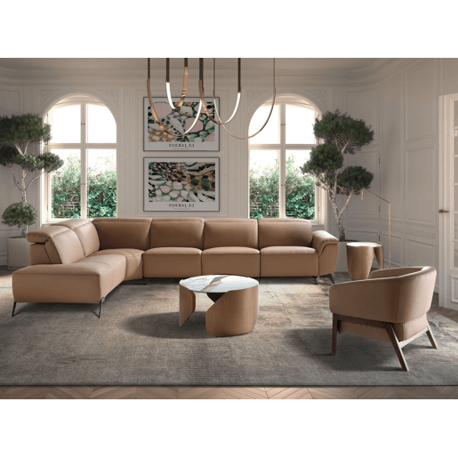 Sofá chaise longue relax modular esquerdo em pele castanha Angel Cerdá