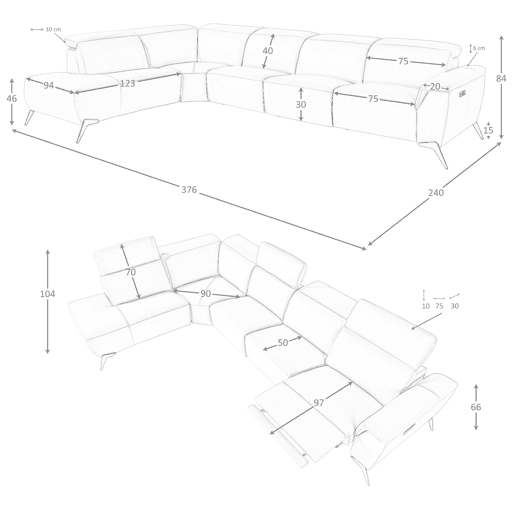 Sofá chaise longue relax modular esquerdo em pele castanha Angel Cerdá
