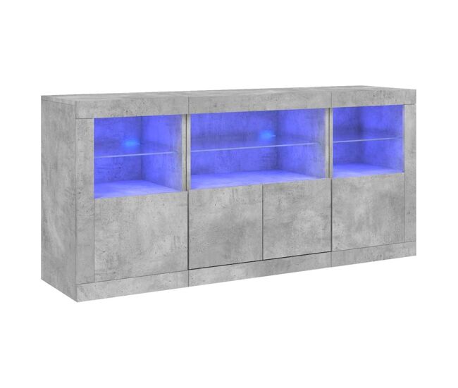 Aparador - mueble de almacenamiento con luces led gris hormigón 142,5x37x67 cm es1942