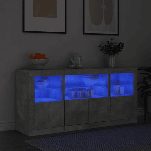 Aparador - Bufete - Móvei de apoio com luzes LED 142,5x37x67 cm cinzento cimento pt1942
