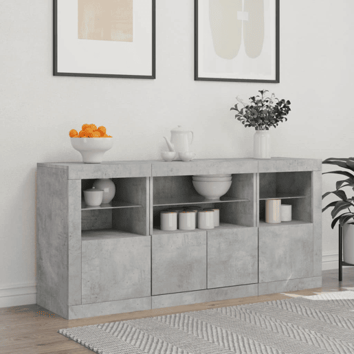 Aparador - Bufete - Móvei de apoio com luzes LED 142,5x37x67 cm cinzento cimento pt1942