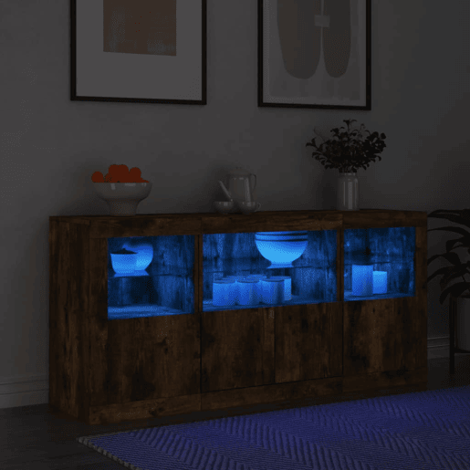 Aparador - Bufete - Móvei de apoio com luzes LED 142,5x37x67 cm carvalho fumado pt2023