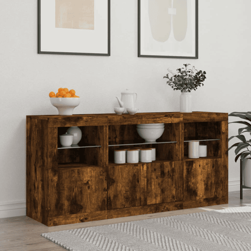 Aparador - Bufete - Móvei de apoio com luzes LED 142,5x37x67 cm carvalho fumado pt2023