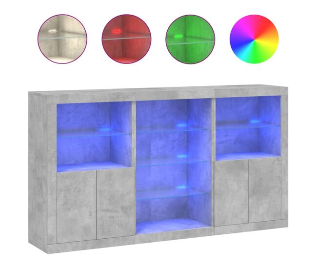 Aparador - mueble de almacenamiento con luces led gris hormigón 181,5x37x100 cm es1951