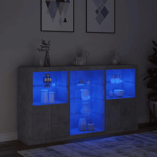 Aparador - Bufete - Móvei de apoio com luzes LED 181,5x37x100 cm cinzento cimento pt1951