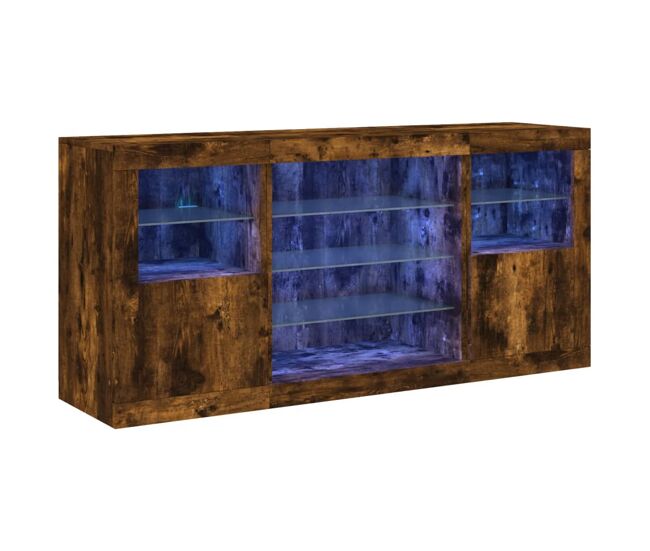 Aparador - mueble de almacenamiento con luces led roble ahumado 142,5x37x67 cm es2024