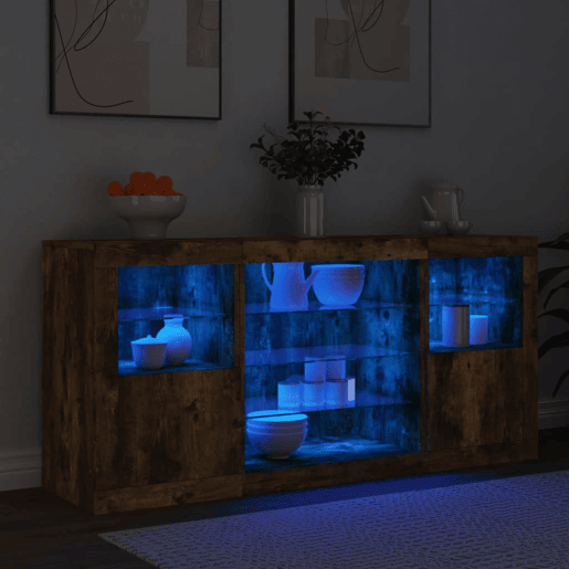 Aparador - Bufete - Móvei de apoio com luzes LED 142,5x37x67 cm carvalho fumado pt2024