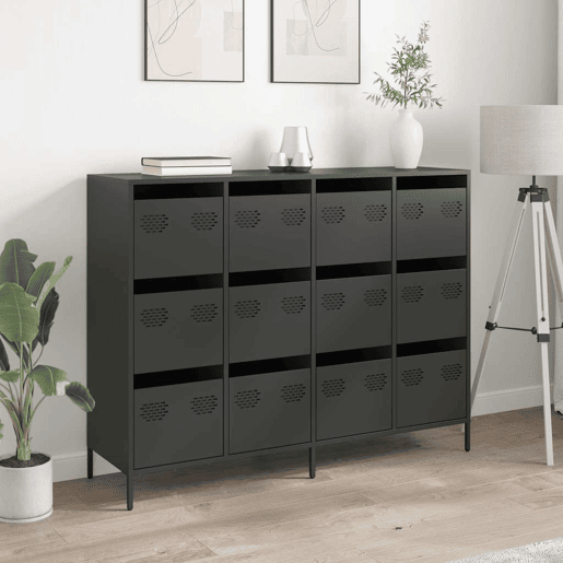 Aparador - Bufete - Móvei de apoio 135x39x103,5 cm aço laminado a frio preto pt2294 Aparador - Bufete - Móvei de apoio 135x39x103,5 cm aço laminado a frio preto pt2294