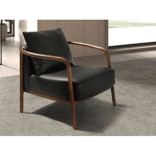 Poltrona de couro preto Angel Cerdá modelo 5178 pés nogueira 75 x 81 x 80 cm Poltrona de couro preto Angel Cerdá modelo 5178 pés nogueira 75 x 81 x 80 cm