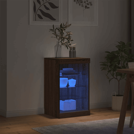 Aparador - Bufete - Móvei de apoio com luzes LED 41x37x67 cm carvalho castanho pt2055
