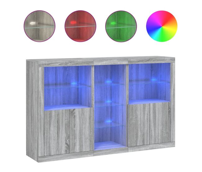 Aparador - mueble de almacenamiento con luces led gris sonoma 162x37x100 cm es1975