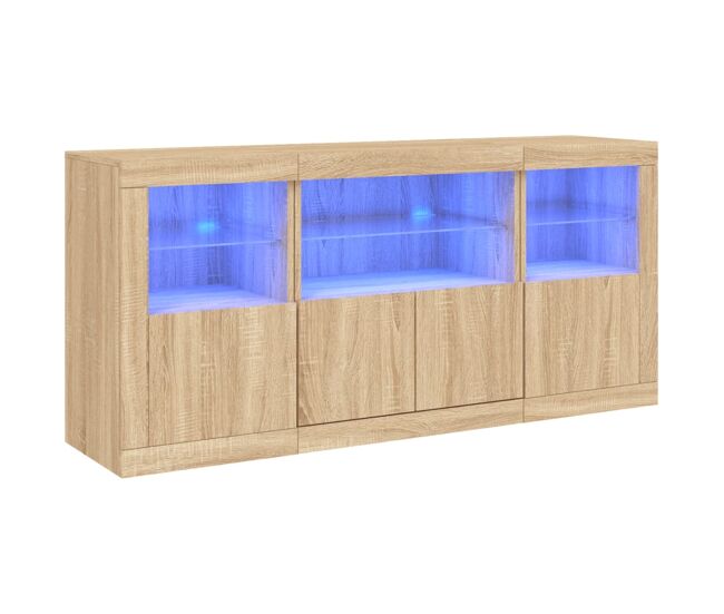 Aparador - mueble de almacenamiento con luces led roble sonoma 142,5x37x67 cm es2061