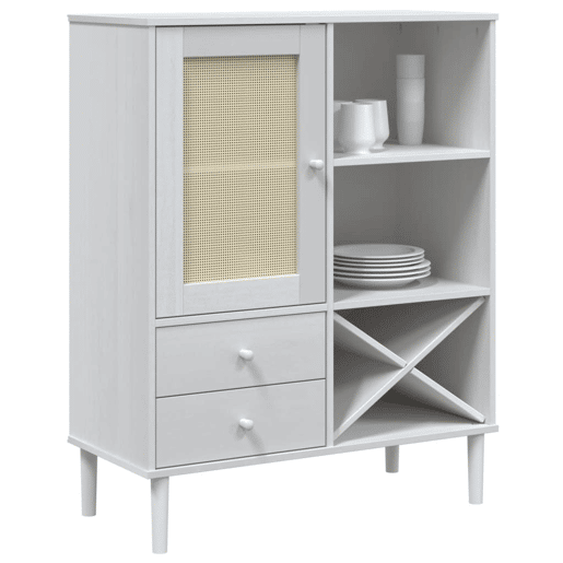 Armários altos - Bufete - Móvel de apoio aspeto vime 90x40x112 cm pinho maciço branco pt1622