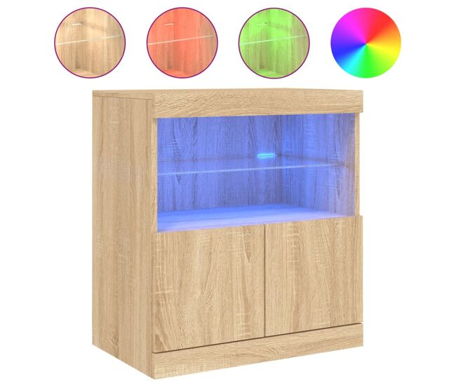 Aparador - mueble de almacenamiento con luces led roble sonoma 60x37x67 cm es2085