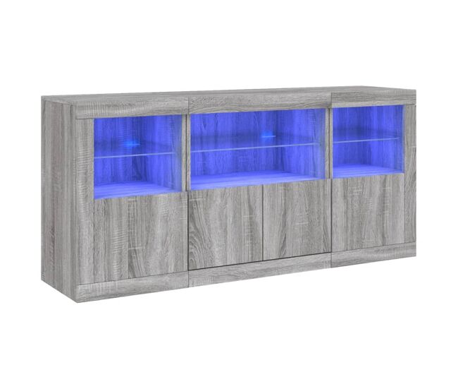 Aparador - mueble de almacenamiento con luces led gris sonoma 142,5x37x67 cm es1972