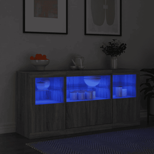 Aparador - Bufete - Móvei de apoio com luzes LED 142,5x37x67 cm cinzento sonoma pt1972