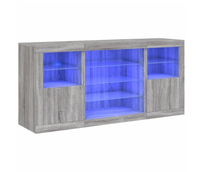 Aparador - mueble de almacenamiento con luces led gris sonoma 142,5x37x67 cm es1973
