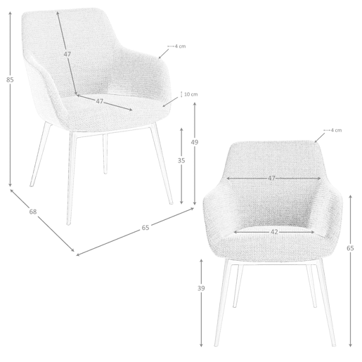 Cadeira tecido cinzento com braços e pernas pretas 65x68x85 cm