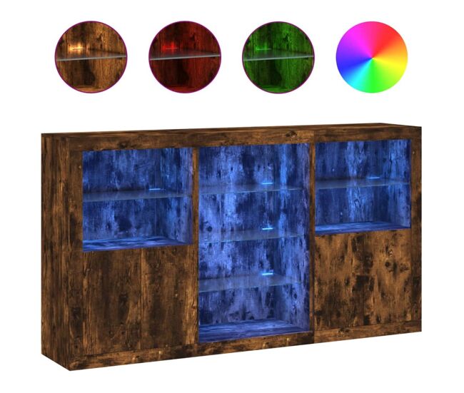 Aparador - mueble de almacenamiento con luces led roble ahumado 181,5x37x100 cm es2032