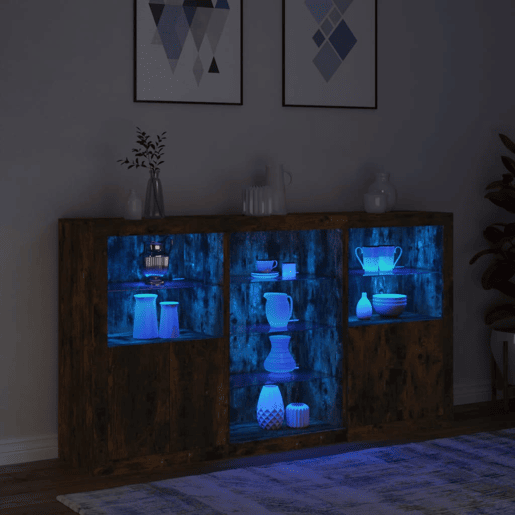 Aparador - Bufete - Móvei de apoio com luzes LED 181,5x37x100 cm carvalho fumado pt2032