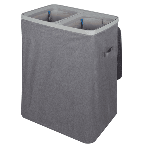 Max Home Cesto de roupa 100 litros 56x40x67 cm cinza escuro com dois compartimentos e sacos removíveis