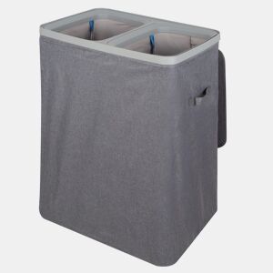 Max Home Cesto de roupa 100 litros 56x40x67 cm cinza escuro com dois compartimentos e sacos removíveis