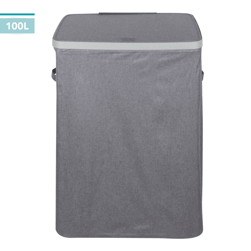 Max Home Cesto de roupa 100 litros 56x40x67 cm cinza escuro com dois compartimentos e sacos removíveis