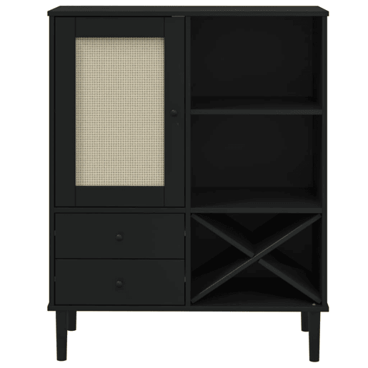 Armários altos - Bufete - Móvel de apoio aspeto vime 90x40x112 cm pinho maciço preto pt1626