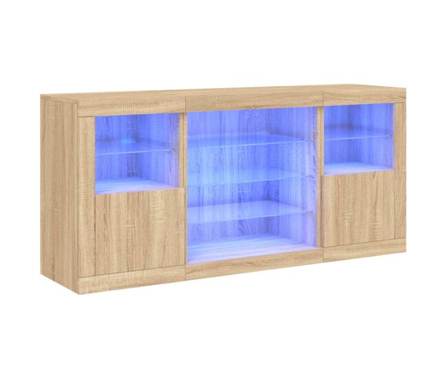 Aparador - mueble de almacenamiento con luces led roble sonoma 142,5x37x67 cm es2062