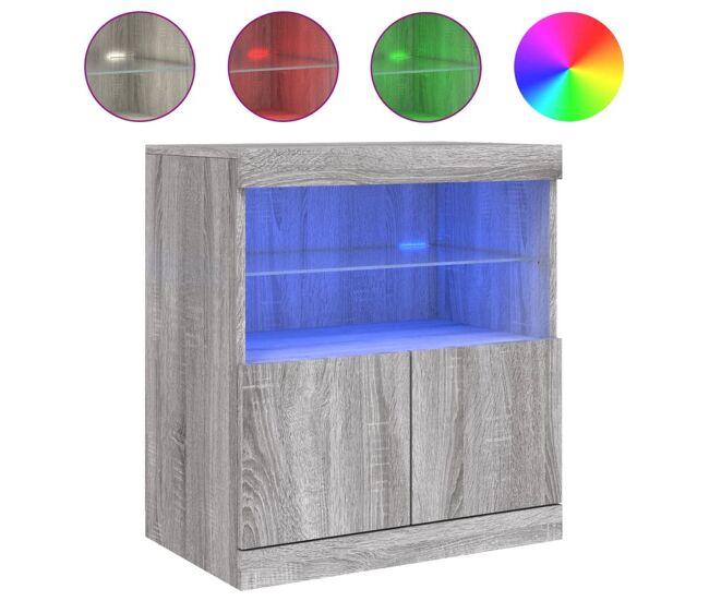 Aparador - mueble de almacenamiento con luces led gris sonoma 60x37x67 cm es1990