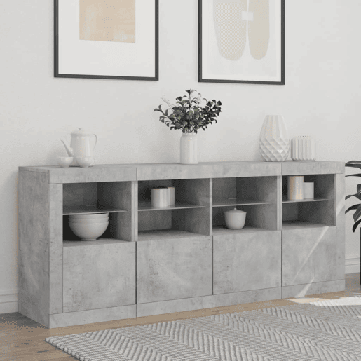 Aparador - Bufete - Móvei de apoio com luzes LED 163x37x67 cm cinzento cimento pt1948