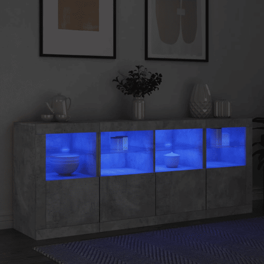 Aparador - Bufete - Móvei de apoio com luzes LED 163x37x67 cm cinzento cimento pt1948