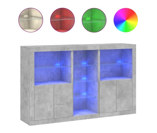 Aparador - mueble de almacenamiento con luces led gris hormigón 162x37x100 cm es1945